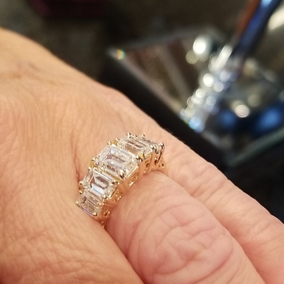 Solid 14KT 3ctw Emerald Cut Step Cut Band - Picture 8 of 8